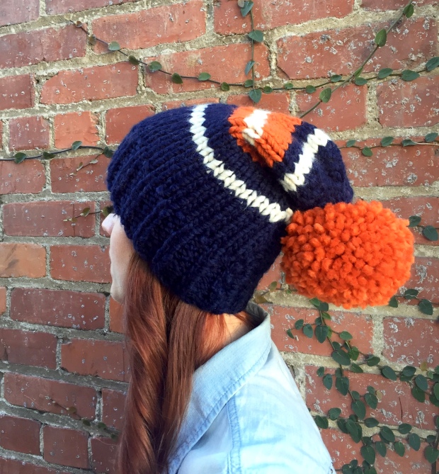 Navy, Orange, and Cream Slouchy Beanie. Preppy, classic, and fun! 