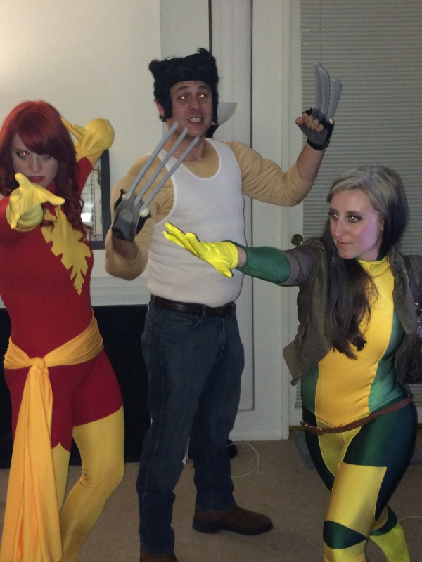The X-Men! (from left to right) Laura as Phoenix, Jacob as Wolverine, and Hilaree as Rogue.